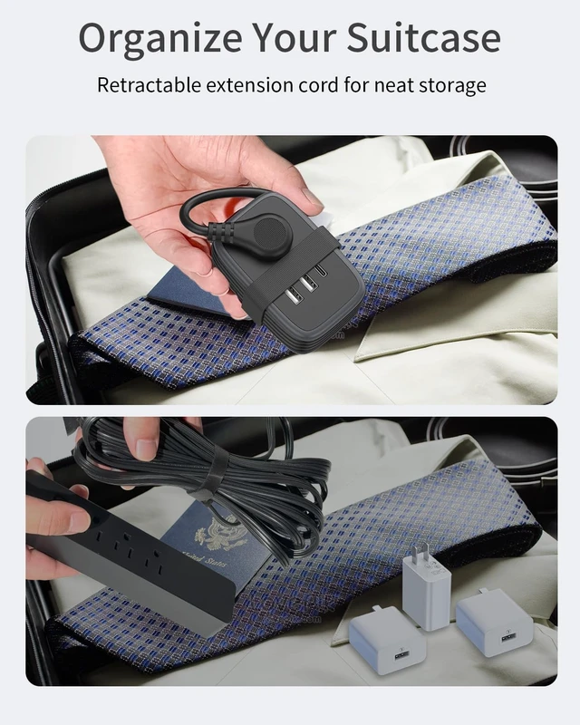 Alt view image 3 of 7 - Travel Power Strip with USB C Port, Small with Flat Plug,Multi Plug Travel Extension Cord Portable Power Strip with 2 Outlets 3 USB (1 C), for Cruise Home Essentials