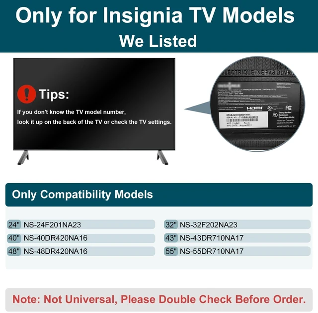Alt view image 3 of 7 - TV Stand for Insignia TV Stand Legs, Only for Insignia NS-40DR420NA16 NS-24F201NA23 NS-43DR620NA18 NS-48DR420NA16 NS-55DR710NA17, for Insignia TV Base Stand with Screws Set