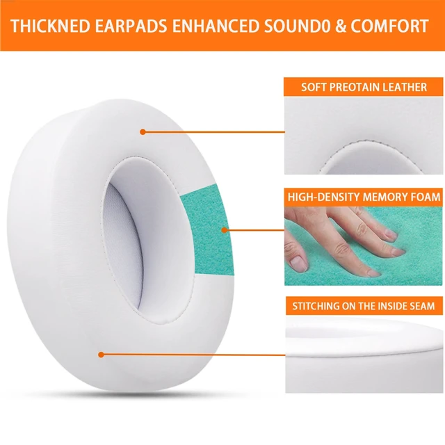 Alt view image 3 of 7 - Replacement Ear Pads for Beats Studio 2 & 3 Headphone Ear Cushions Stronger Adhesive Tape Thicker Memory Foam (White)