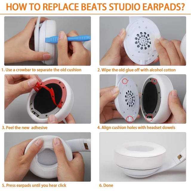 Alt view image 6 of 7 - Replacement Ear Pads for Beats Studio 2 & 3 Headphone Ear Cushions Stronger Adhesive Tape Thicker Memory Foam (White)