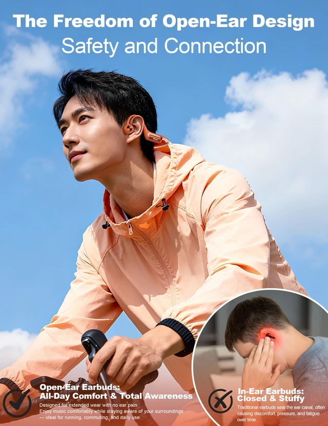 Alt view image 6 of 7 - Bone Conduction Headphones, Open Ear Headphones with MP3 Mode 32GB, 10Hrs Playtime IP68 Waterproof Swimming Headphones Secure Fit for Running, Cycling, Work, GiftOrange
