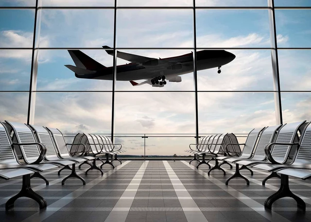 Main image of Airport Terminal Airplane Photography Backdrop 10x8FT Realistic Airport Airplane Terminal Wall, Lightweight Vinyl, Travel Pilot Photo Backdrop, Easy Hang & Wipe Clean