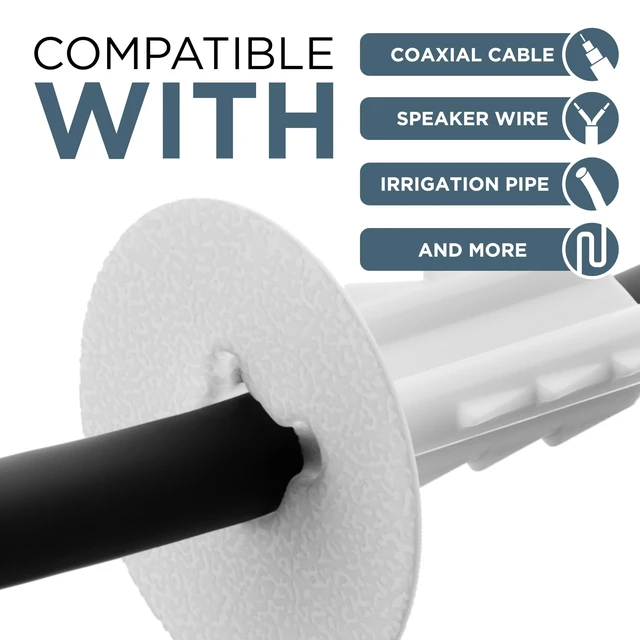 Alt view image 3 of 7 - Single Feed-Through Bushing for RG6 Coaxial Cable Indoor/Outdoor Cable Passthrough/Cover for Walls, Cabinets - Feed-Thru Grommet Replaces Coax Wallplate - White, 100 PCS