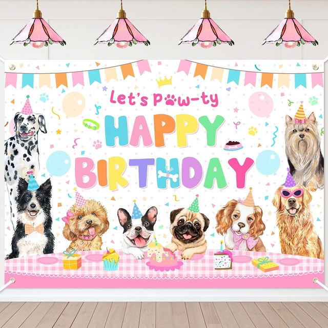 Main image of 8 x 6 ft Dog Birthday Decorations Pink Puppy Dog Birthday Party Banner Let's Pawty Dogs Kids Photography Backdrop Indoor and Outdoor