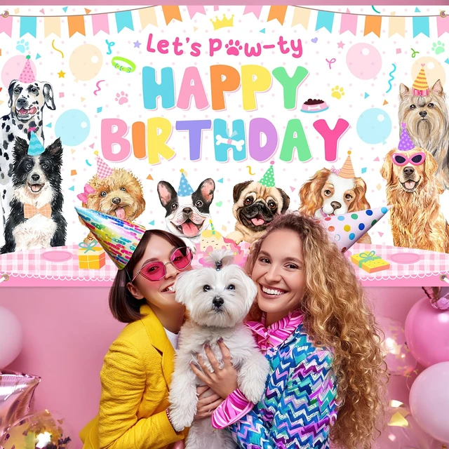 Alt view image 2 of 6 - 8 x 6 ft Dog Birthday Decorations Pink Puppy Dog Birthday Party Banner Let's Pawty Dogs Kids Photography Backdrop Indoor and Outdoor