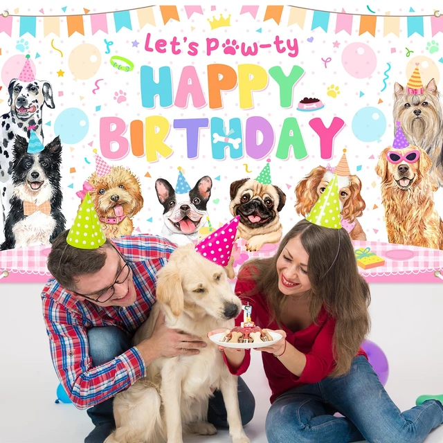 Alt view image 3 of 6 - 8 x 6 ft Dog Birthday Decorations Pink Puppy Dog Birthday Party Banner Let's Pawty Dogs Kids Photography Backdrop Indoor and Outdoor