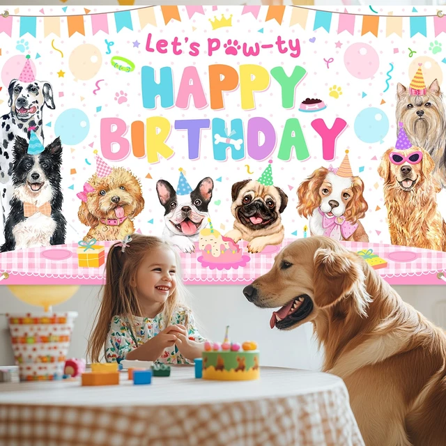 Alt view image 5 of 6 - 8 x 6 ft Dog Birthday Decorations Pink Puppy Dog Birthday Party Banner Let's Pawty Dogs Kids Photography Backdrop Indoor and Outdoor
