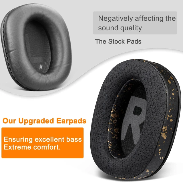 Alt view image 4 of 4 - Mesh Fabric Earpads Cushions Replacement for Logitech G Pro, G Pro X, G Prox 2, G Pro X SE Headphones, Ear Pads with Noise Isolation Foam, Added Thickness - Black Gold