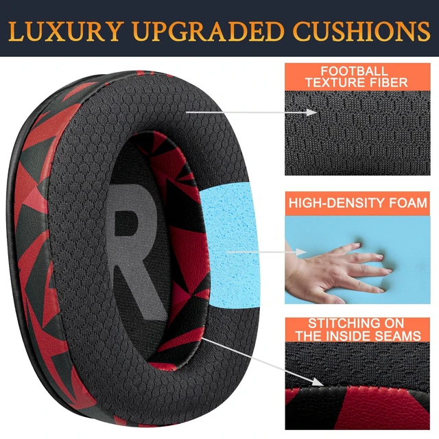 Alt view image 3 of 4 - Mesh Fabric Earpads Cushions Replacement for Logitech G Pro, G Pro X, G Prox 2, G Pro X SE Headphones, Ear Pads with Noise Isolation Foam, Added Thickness - Red Storm
