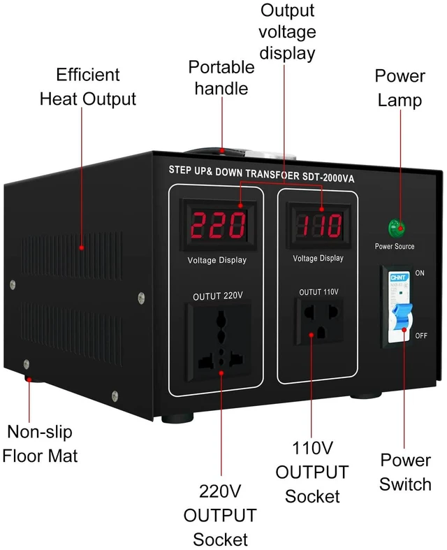 Alt view image 2 of 6 - Step UP/Down Transformer 220v to 110v, 2000W 110 to 220 Voltage Converter 120v to 240V Heavy Duty Power Transformer