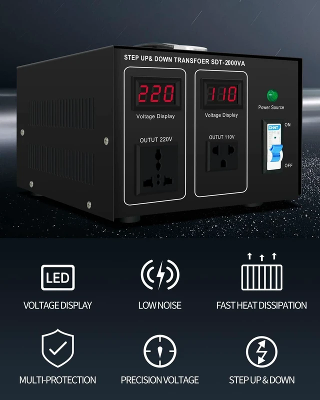 Alt view image 4 of 6 - Step UP/Down Transformer 220v to 110v, 2000W 110 to 220 Voltage Converter 120v to 240V Heavy Duty Power Transformer