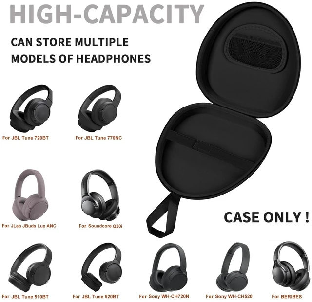 Alt view image 2 of 7 - Headphone Travel Case with Secure Strap and Accessory Pocket, Black Hard Shell Protection, Fits Most Foldable Over-Ear Headphones, 7.87 x 6.8 x 0.9 in Interior, for Daily Carry, Case Only