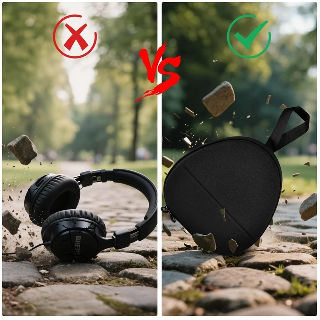 Alt view image 6 of 7 - Headphone Travel Case with Secure Strap and Accessory Pocket, Black Hard Shell Protection, Fits Most Foldable Over-Ear Headphones, 7.87 x 6.8 x 0.9 in Interior, for Daily Carry, Case Only