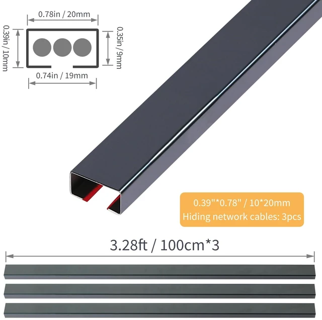 Alt view image 2 of 7 - Stainless Steel Management Raceway of Cables, 3-Pack 39.37in Metal Cable Condenser, Self-Adhesive Wire Cord Hider, No Screws No Drill On Wall Cable Cover Channels for Floor Home Office Kitchen