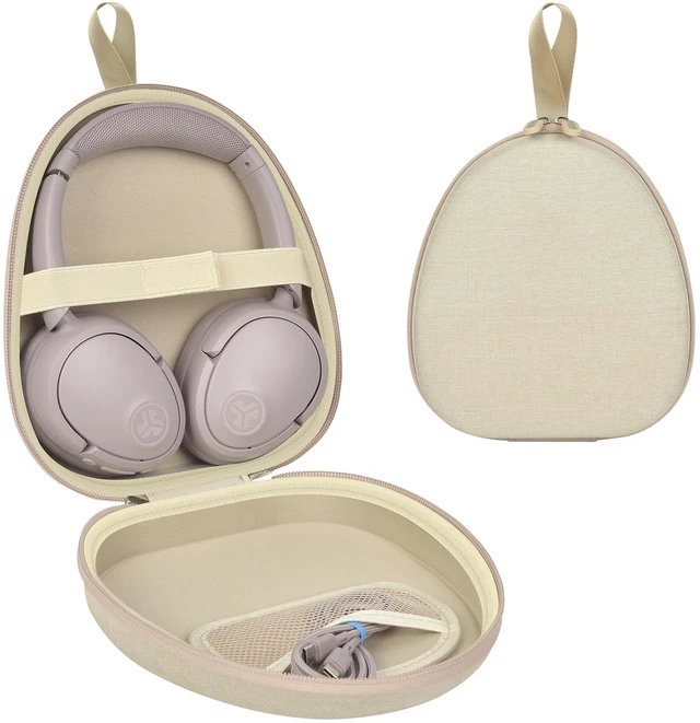 Main image of Hard Shell Headphone Case with Secure Strap and Cable Pocket, Beige 7.87 x 6.8 x 0.9" Interior, Shock-Resistant EVA for Commuters, Students and Travelers, Fits Most Foldable Over-Ear Headphone
