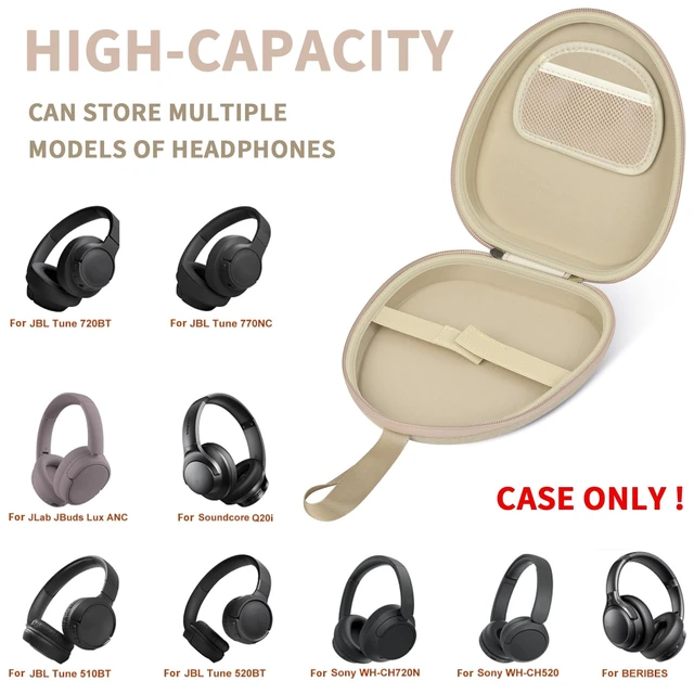 Alt view image 2 of 7 - Hard Shell Headphone Case with Secure Strap and Cable Pocket, Beige 7.87 x 6.8 x 0.9" Interior, Shock-Resistant EVA for Commuters, Students and Travelers, Fits Most Foldable Over-Ear Headphone