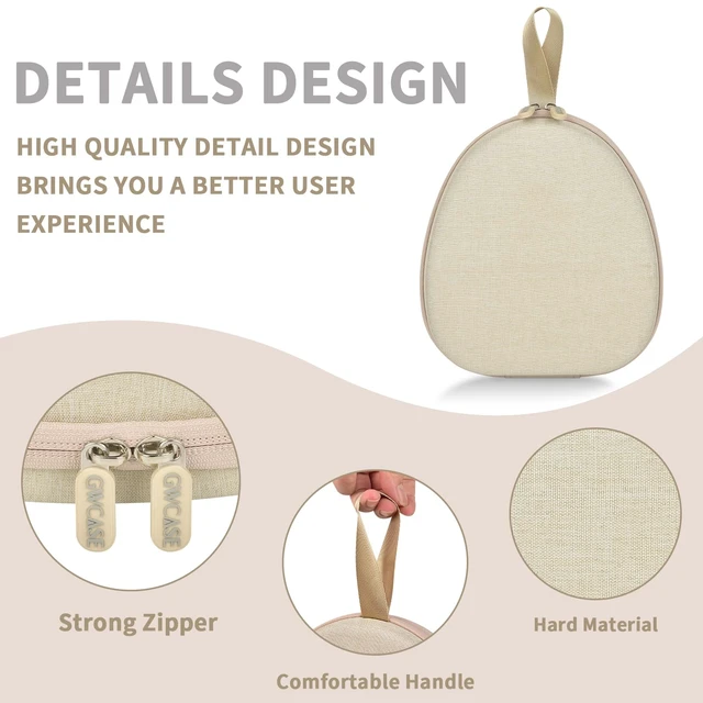 Alt view image 5 of 7 - Hard Shell Headphone Case with Secure Strap and Cable Pocket, Beige 7.87 x 6.8 x 0.9" Interior, Shock-Resistant EVA for Commuters, Students and Travelers, Fits Most Foldable Over-Ear Headphone
