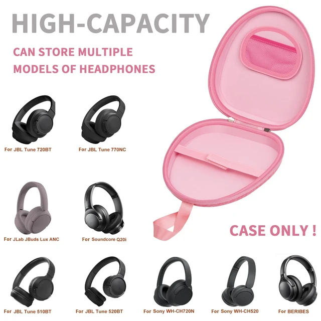Alt view image 2 of 7 - Headphone Travel Case with Secure Strap and Accessory Pocket, Pink Hard Shell Protection, Fits Most Foldable Over-Ear Headphones, 7.87 x 6.8 x 0.9 in Interior, for Daily Carry, Case Only