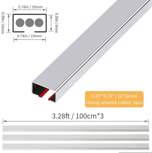 Alt view image 2 of 7 - Stainless Steel Management Raceway of Cables, 3-Pack 39.37in Metal Cable Condenser, Self-Adhesive Wire Cord Hider, No Screws No Drill On Wall Cable Cover Channels for Floor Home Office Kitchen