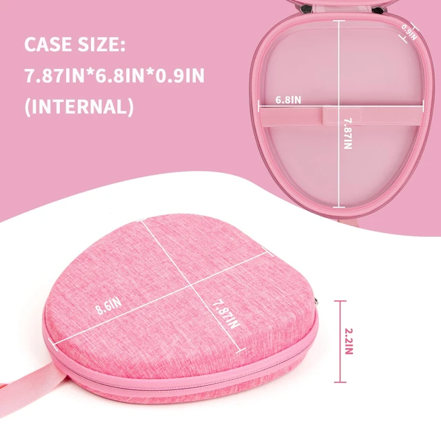 Alt view image 5 of 7 - Headphone Travel Case with Secure Strap and Accessory Pocket, Pink Hard Shell Protection, Fits Most Foldable Over-Ear Headphones, 7.87 x 6.8 x 0.9 in Interior, for Daily Carry, Case Only