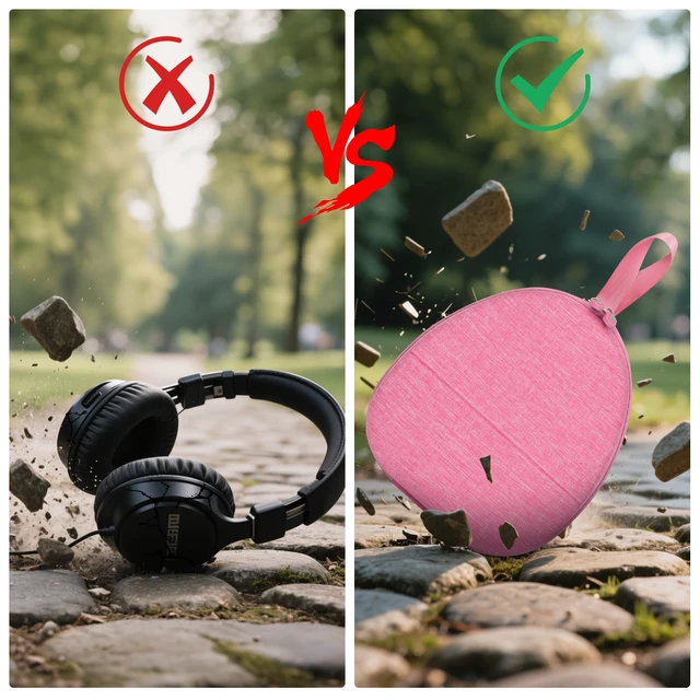 Alt view image 6 of 7 - Headphone Travel Case with Secure Strap and Accessory Pocket, Pink Hard Shell Protection, Fits Most Foldable Over-Ear Headphones, 7.87 x 6.8 x 0.9 in Interior, for Daily Carry, Case Only