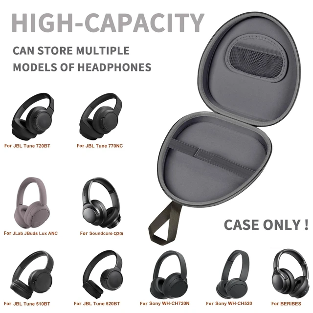 Alt view image 2 of 7 - Universal Headphone Case with Secure Strap and Cable Pocket, Gray Fits Most Foldable Over-Ear Headphones, 7.87x 6.8 x 0.9 in Interior, for Students, Commuters and Music Fans, Case Only