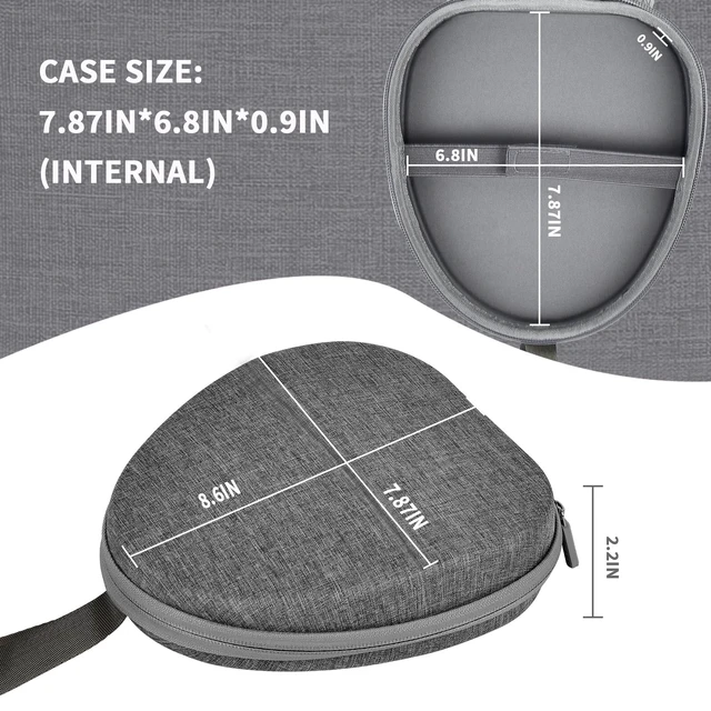 Alt view image 3 of 7 - Universal Headphone Case with Secure Strap and Cable Pocket, Gray Fits Most Foldable Over-Ear Headphones, 7.87x 6.8 x 0.9 in Interior, for Students, Commuters and Music Fans, Case Only