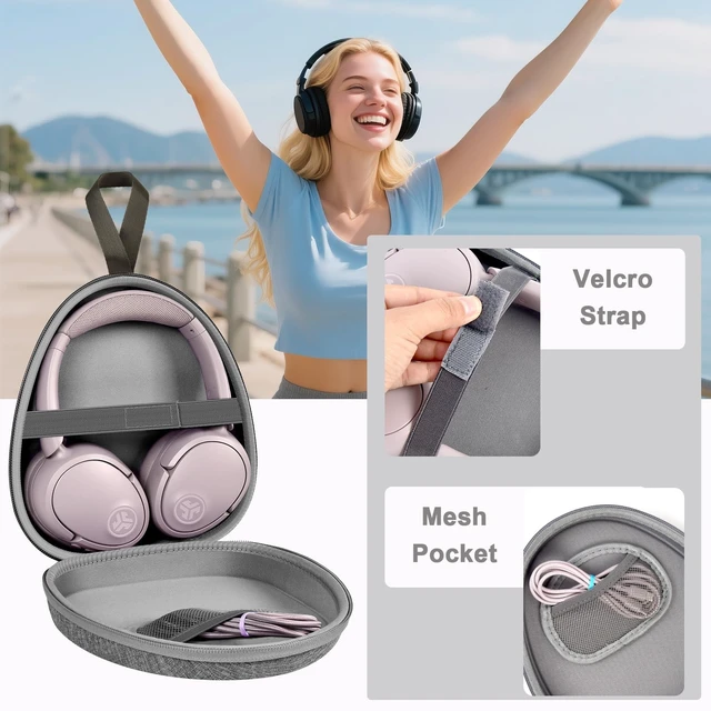 Alt view image 5 of 7 - Universal Headphone Case with Secure Strap and Cable Pocket, Gray Fits Most Foldable Over-Ear Headphones, 7.87x 6.8 x 0.9 in Interior, for Students, Commuters and Music Fans, Case Only
