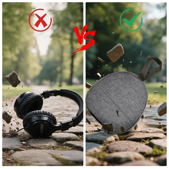 Alt view image 6 of 7 - Universal Headphone Case with Secure Strap and Cable Pocket, Gray Fits Most Foldable Over-Ear Headphones, 7.87x 6.8 x 0.9 in Interior, for Students, Commuters and Music Fans, Case Only