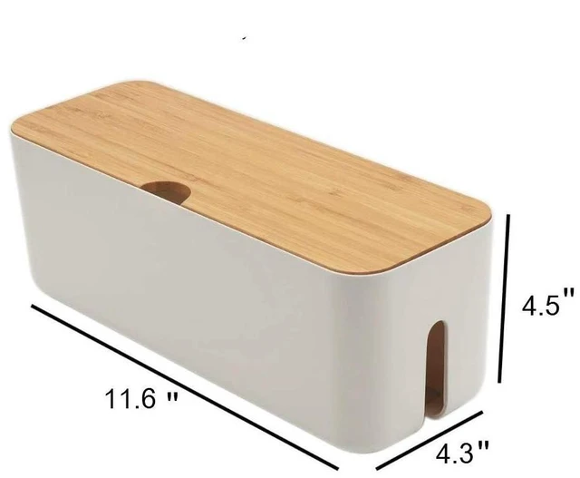 Alt view image 2 of 7 - Cable Management Box with Bamboo Lid, Power Strip Organizer, White 2PCS Cord Organizer Box to Hide Cords, for Conceal Power Strips and Electrical Cords, for TVs, Computers, and Desks