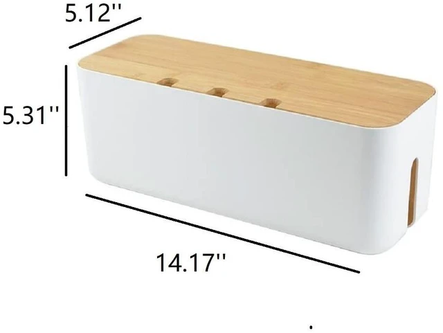 Alt view image 3 of 7 - Cable Management Box with Bamboo Lid, Power Strip Organizer, White 2PCS Cord Organizer Box to Hide Cords, for Conceal Power Strips and Electrical Cords, for TVs, Computers, and Desks