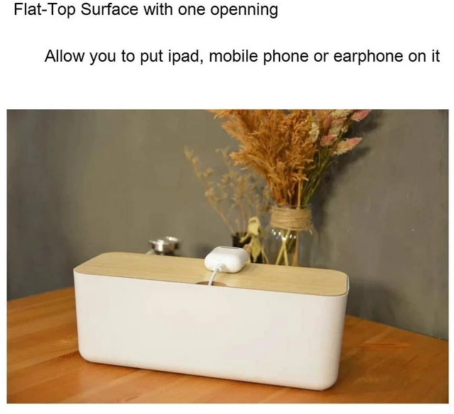 Alt view image 5 of 7 - Cable Management Box with Bamboo Lid, Power Strip Organizer, White 2PCS Cord Organizer Box to Hide Cords, for Conceal Power Strips and Electrical Cords, for TVs, Computers, and Desks