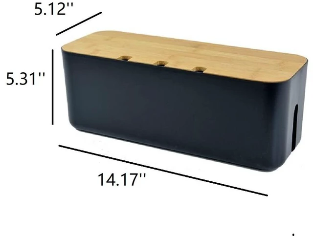 Alt view image 2 of 7 - Cable Management Box with Bamboo Lid, Power Strip Organizer, Black 2PCS Cord Organizer Box to Hide Cords, for Conceal Power Strips and Electrical Cords, for TVs, Computers, and Desks