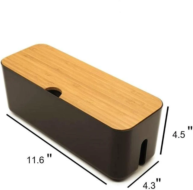 Alt view image 3 of 7 - Cable Management Box with Bamboo Lid, Power Strip Organizer, Black 2PCS Cord Organizer Box to Hide Cords, for Conceal Power Strips and Electrical Cords, for TVs, Computers, and Desks