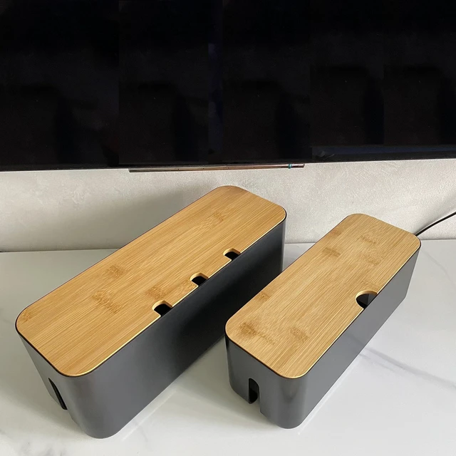 Main image of Cable Management Box with Bamboo Lid, Power Strip Organizer, Black 2PCS Cord Organizer Box to Hide Cords, for Conceal Power Strips and Electrical Cords, for TVs, Computers, and Desks