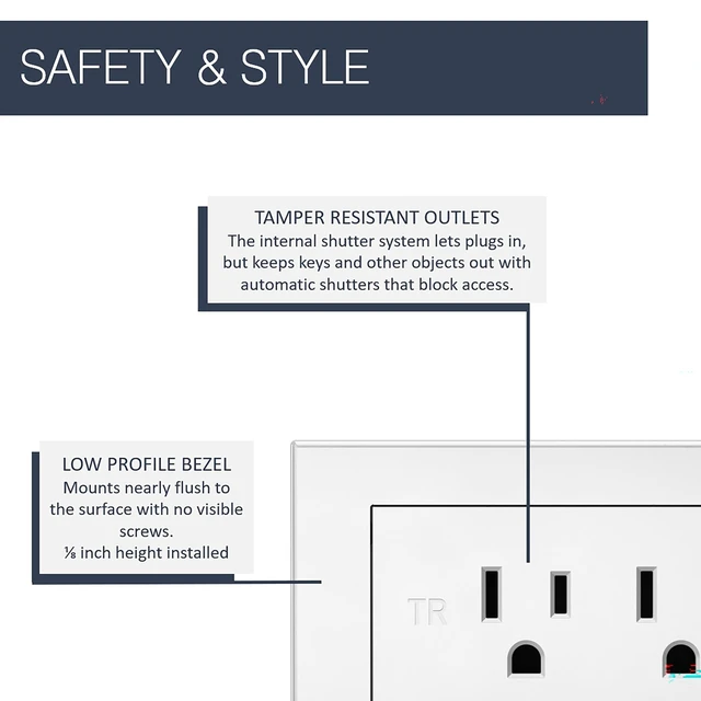 Alt view image 2 of 7 - Legrand radiant Recessed Furniture Power Strip 2 Outlet White 6 Ft Cord Commercial Rated, Utlra Durable, Child Safe Tamper Resistant, Easy Installation, Screwless Bezel, Low Profile