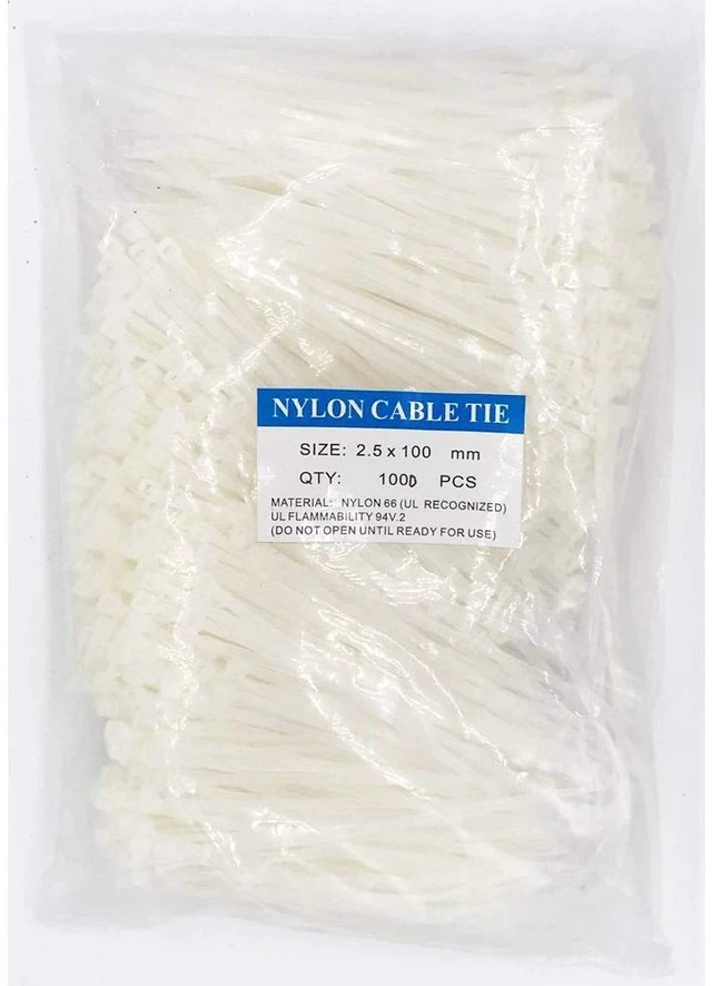 Main image of 4 Inch White Zip Ties (1000 Pieces), 18lb Strength, Nylon Cable Wire Ties