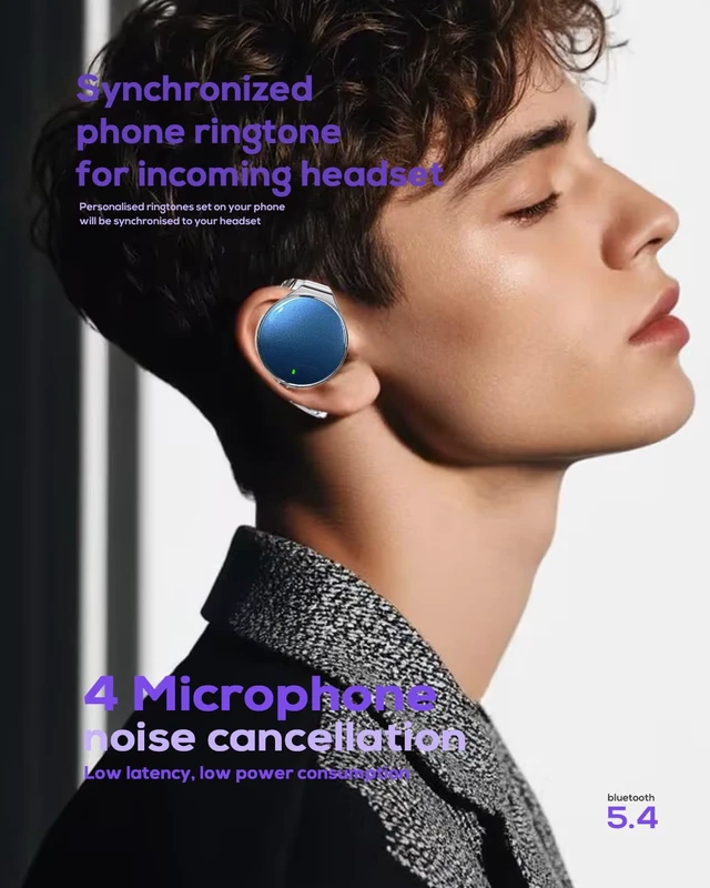 Alt view image 3 of 6 - Open Ear Headphones V5.4, 52Hrs Playtime Wireless Headphones with Ear Hooks Lightweight Headset, Clip-On Ear Design, Dual Device Pairing, for Workouts