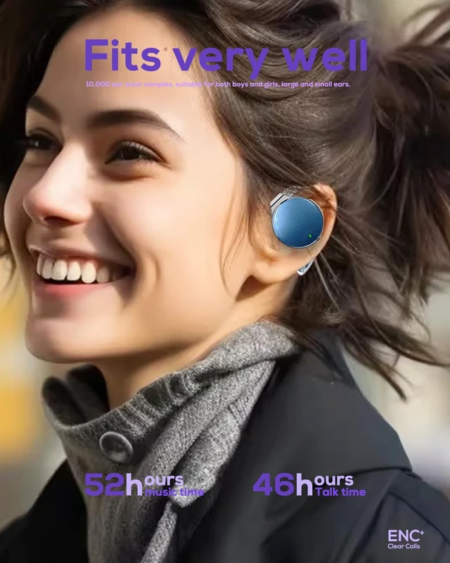 Alt view image 5 of 6 - Open Ear Headphones V5.4, 52Hrs Playtime Wireless Headphones with Ear Hooks Lightweight Headset, Clip-On Ear Design, Dual Device Pairing, for Workouts