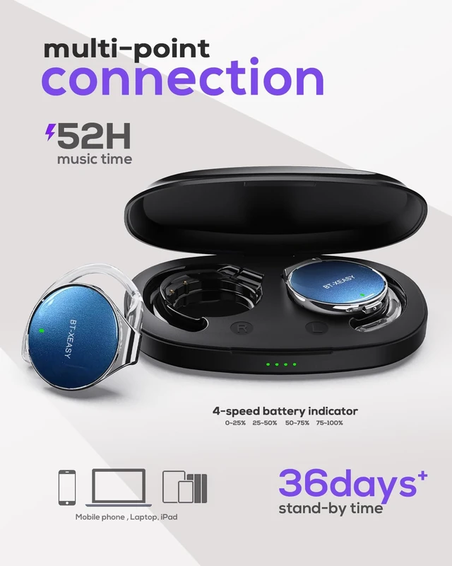 Alt view image 6 of 6 - Open Ear Headphones V5.4, 52Hrs Playtime Wireless Headphones with Ear Hooks Lightweight Headset, Clip-On Ear Design, Dual Device Pairing, for Workouts