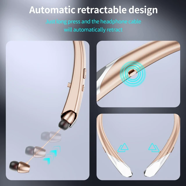 Alt view image 2 of 7 - Neckband Bluetooth Headphones Retractable, Wireless Headset with Mic, IPX5 Sweatproof Earphones, 22H Playtime & Dual Connectivity for Sports Running Workouts (Rose)