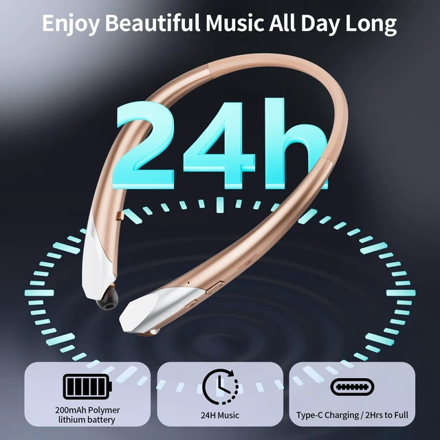 Alt view image 3 of 7 - Neckband Bluetooth Headphones Retractable, Wireless Headset with Mic, IPX5 Sweatproof Earphones, 22H Playtime & Dual Connectivity for Sports Running Workouts (Rose)