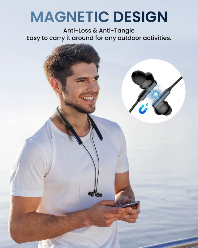 Alt view image 4 of 7 - Bluetooth 5.4 Neckband Headphones, ENC Noise Cancelling, Wireless Stereo Neckband Earbuds with Microphone, LED Battery Display, Waterproof Neck Headphones in Ear Headset for Sport, Workout