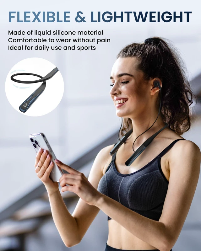 Alt view image 5 of 7 - Bluetooth 5.4 Neckband Headphones, ENC Noise Cancelling, Wireless Stereo Neckband Earbuds with Microphone, LED Battery Display, Waterproof Neck Headphones in Ear Headset for Sport, Workout