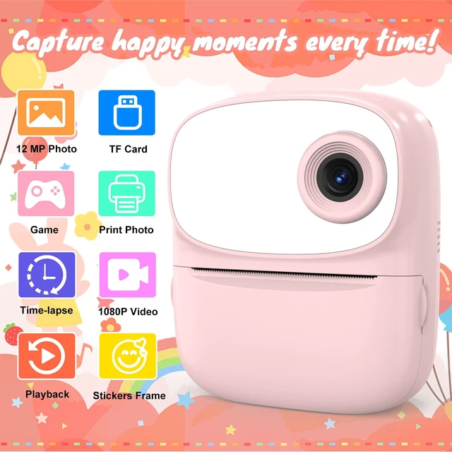 Alt view image 2 of 7 - Kids Camera Instant Print for Kids with Mirror, HD Dual-Lens Selfie Digital Camera with 3 Rolls Print Paper & 32GB Card, Holiday Birthday Gifts Toys for Girls Boys Toddler.(Pink)