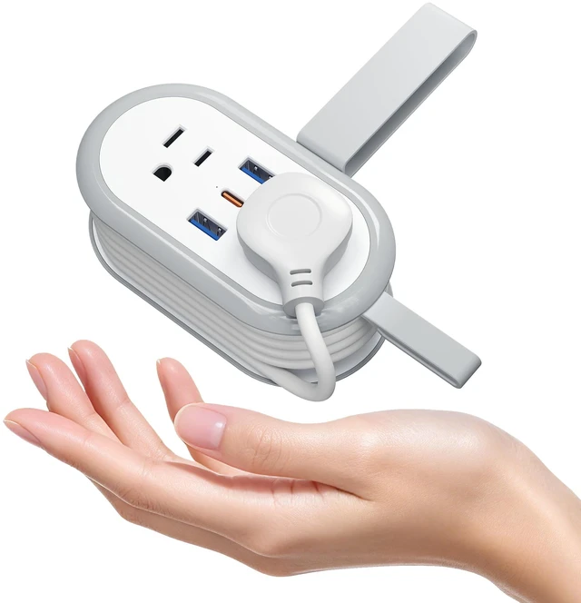 Main image of PD 20W Travel Power Strip 4 AC Outlets, 2 USB-A & 1 USB-C Ports 4.6FT Wrapped Travel Extension Cord with Flat Plug, Cruise Approved Power Strip for Travel, Hotel, No Surge Protection, White