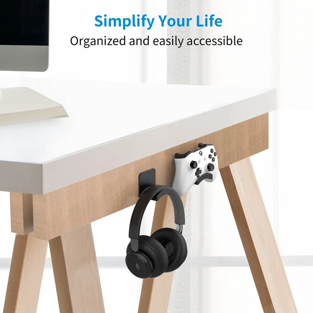 Alt view image 2 of 6 - Headphone Stand Headset Holder - Adhesive Gaming Earphones Hanger, Universal Desk Wall Mount Hook for All Headphone/Controller, Compatible with Beats, AirPods Max,Sony, JBL (Black)