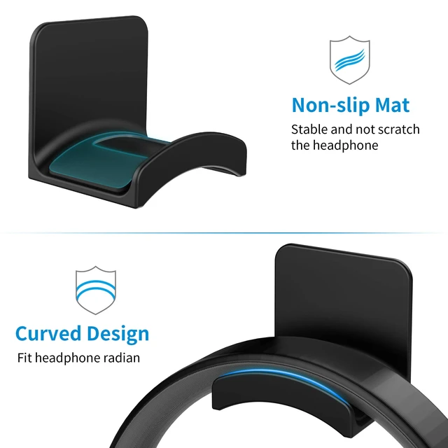 Alt view image 4 of 6 - Headphone Stand Headset Holder - Adhesive Gaming Earphones Hanger, Universal Desk Wall Mount Hook for All Headphone/Controller, Compatible with Beats, AirPods Max,Sony, JBL (Black)