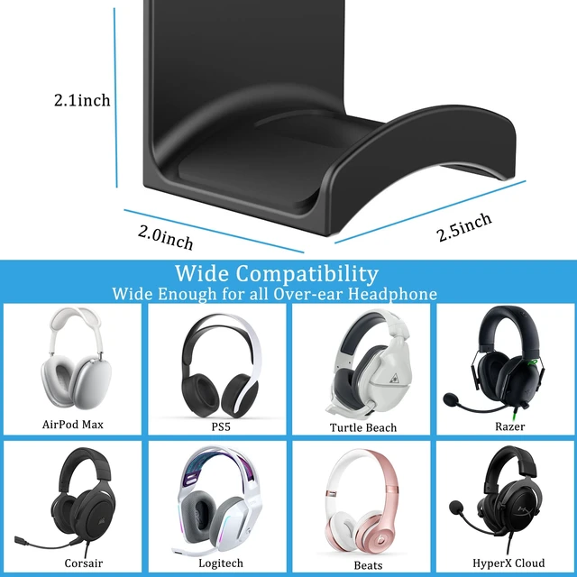 Alt view image 6 of 6 - Headphone Stand Headset Holder - Adhesive Gaming Earphones Hanger, Universal Desk Wall Mount Hook for All Headphone/Controller, Compatible with Beats, AirPods Max,Sony, JBL (Black)
