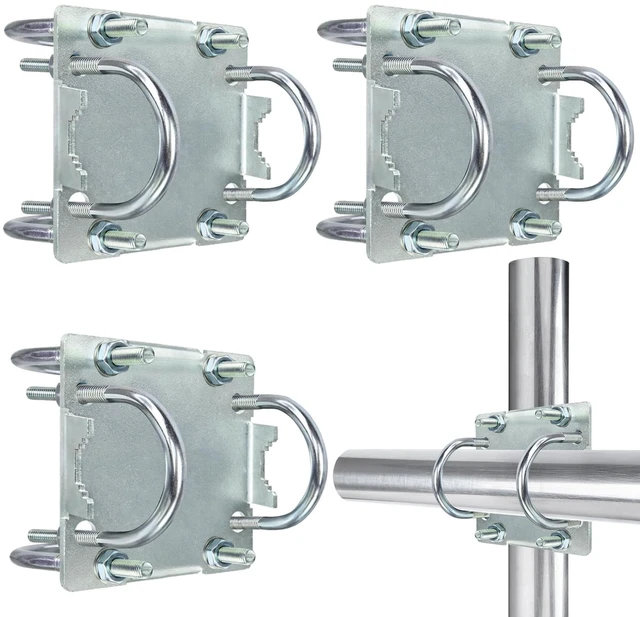 Main image of 3 Sets Antenna Mast Clamp Cross-Over Bracket Kit with U Bolts for 1"-2" OD Poles, Heavy Duty Mounting Hardware for MINO Yagi TV Antennas, Security Camera, Weather Station